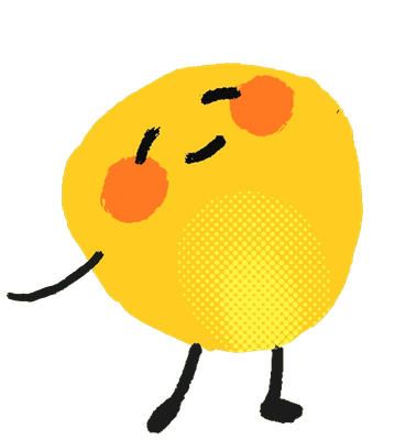 Yumi, a hand-drawn corn kernel, waving hello